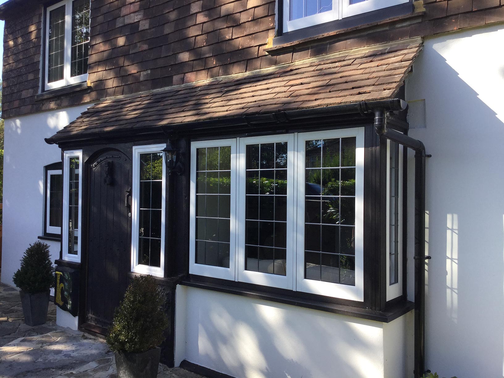 Dual Colour Flush Sash Double Glazed Windows installed in Charlwood, Surrey 1