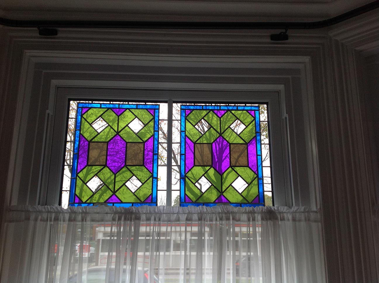 uPVC Sash Window With Stained-Glass Top Panel