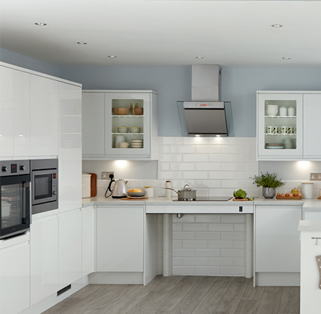 Brand New Kitchen Installation in Cralwey with white units and pastel blue walls