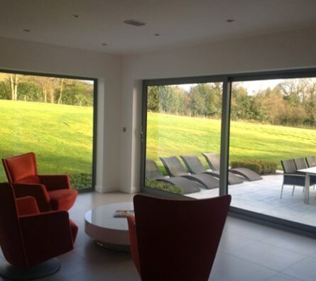 Aluminium sliding doors overlooking garden in Crawley, West Sussex