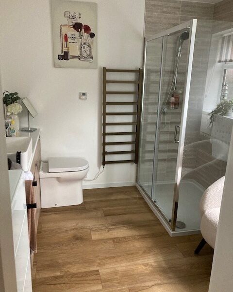 Garage conversion Horsham 6 Finished shower room created from part of a garage in Horsham, West Sussex